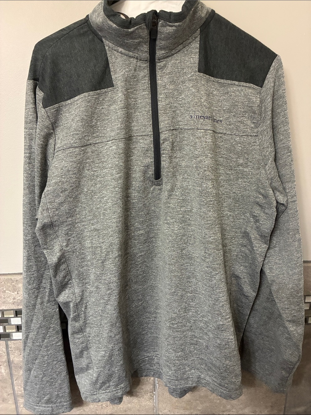 Vineyard Vines Heather Gray and Charcoal Quarter-Zip Pullover